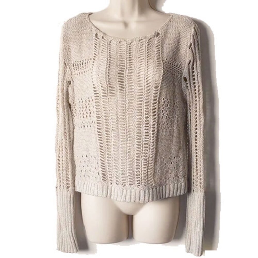 Free People Pastel Confetti Cotton Linen Crochet Box Sweater S